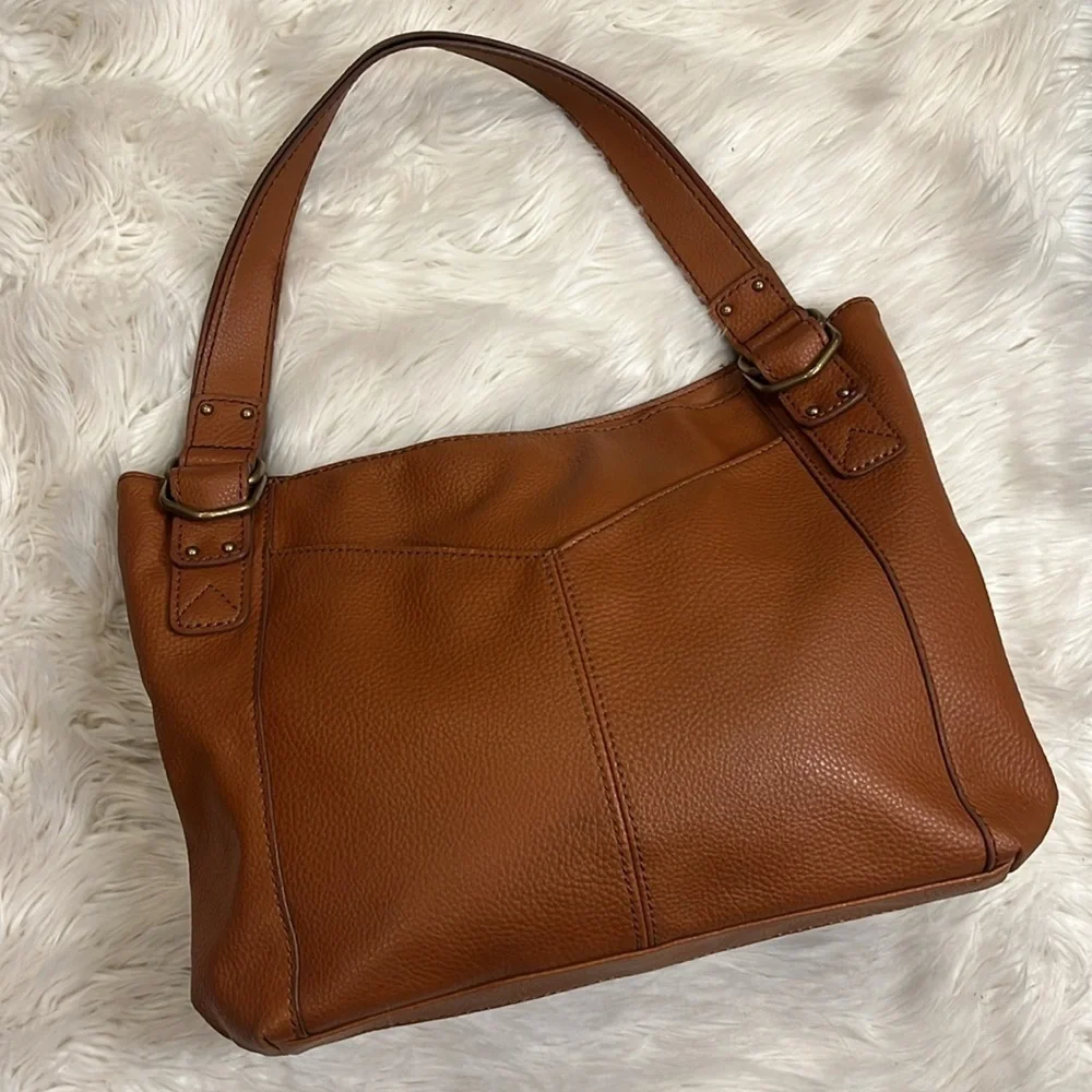 Relic faux leather pebbled shoulder bag cognac 16x10.5x2.5”
